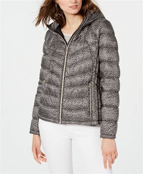 Michael Kors Leopard Print Packable Hooded Down Puffer Coat 